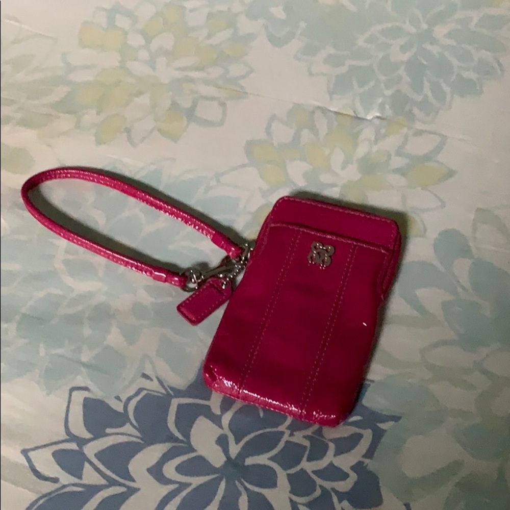 Fuchsia Coach Wristlet / Phone Carrier
